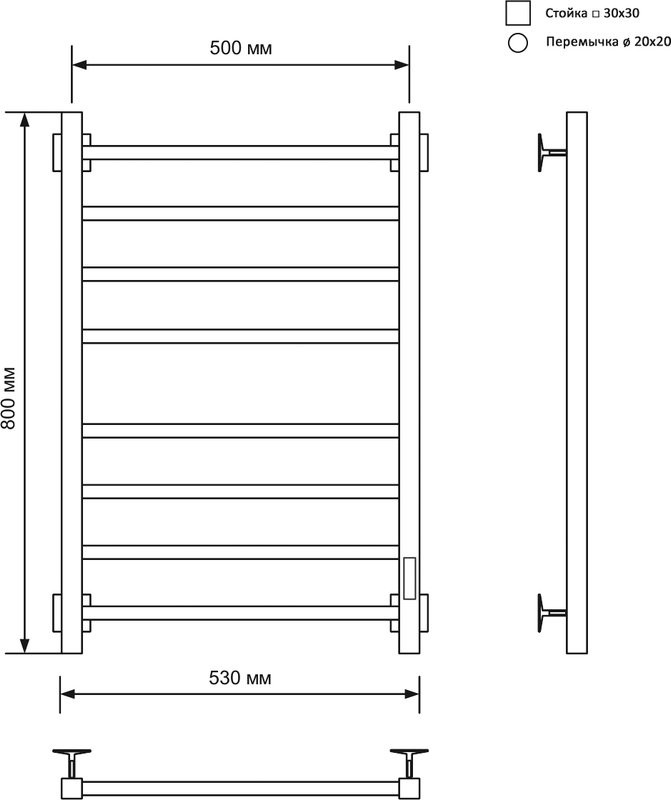 Полотенцесушитель электрический Ника Step 3 80/50, матовый черный RAL9005