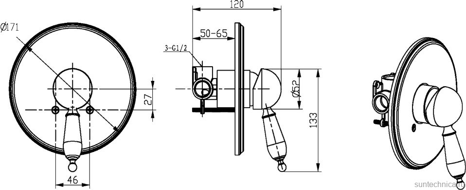 Встраиваемый смеситель для душа и ванны Boheme Provanse Ripresa 365 С ВНУТРЕННЕЙ ЧАСТЬЮ