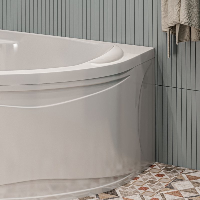 Акриловая ванна 1MarKa Diana L Премиум 170x105 см, угловая, левая, пристенная, белая, асимметричная, с каркасом, с экраном, с сиденьем, со сливом-переливом