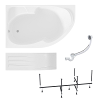 Акриловая ванна 1MarKa Diana L Премиум 170x105 см, угловая, левая, пристенная, белая, асимметричная, с каркасом, с экраном, с сиденьем, со сливом-переливом