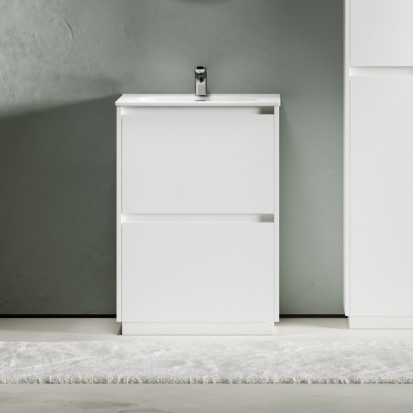 Тумба с раковиной Sancos Libra Floor 60 белый глянец, белая раковина CN7001