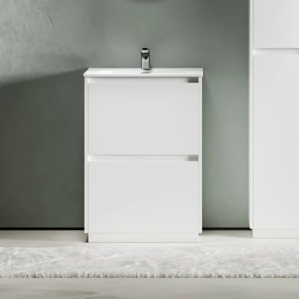 Тумба с раковиной Sancos Libra Floor 60 белый глянец, белая раковина CN7001