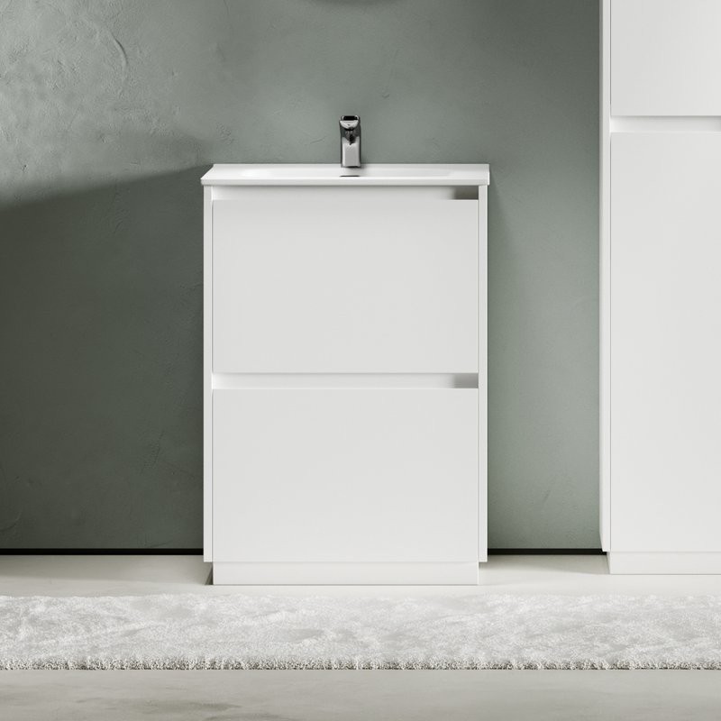 Тумба с раковиной Sancos Libra Floor 60 белый глянец, белая раковина CN7001