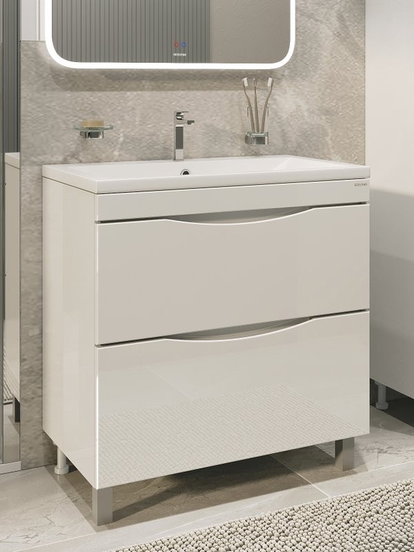 Тумба с раковиной Grossman Виста 90 напольная, 2 ящика, белый глянец