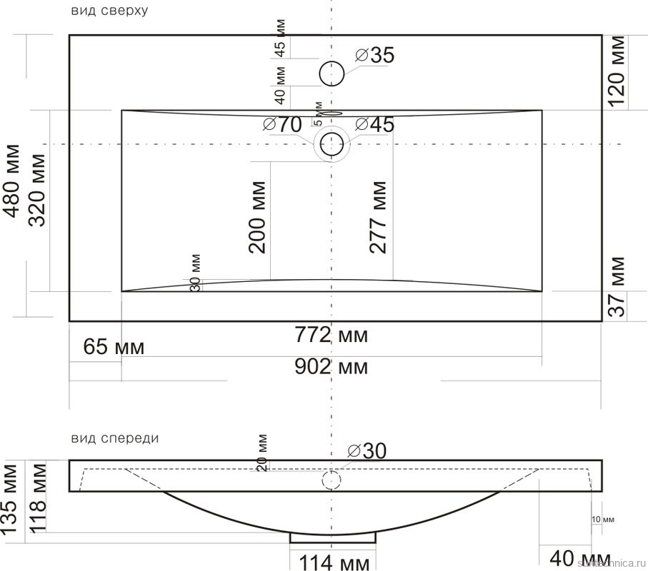 Тумба с раковиной Grossman Виста 90 напольная, 2 ящика, белый глянец