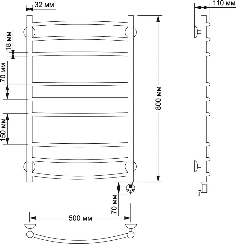 Полотенцесушитель электрический Secado Милан 3 85x55 см, подключение справа, бронза, лесенка, латунь