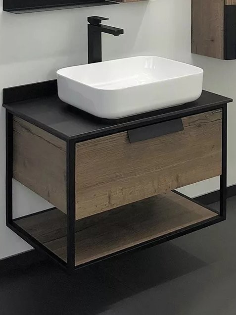 Тумба с раковиной Comforty Кёльн 75 подвесная, темный дуб, с раковиной Comforty T-Y9378