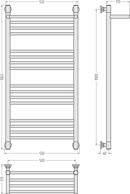 Полотенцесушитель водяной Сунержа Богема 1П + 100x50, темный титан муар, с полкой