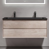 Тумба с раковиной Sancos Marmi 2.0 120 черная раковина, на двоих, дуб галифакс натуральный