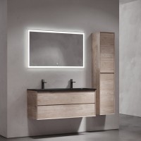 Тумба с раковиной Sancos Marmi 2.0 120 черная раковина, на двоих, дуб галифакс натуральный