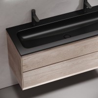 Тумба с раковиной Sancos Marmi 2.0 120 черная раковина, на двоих, дуб галифакс натуральный