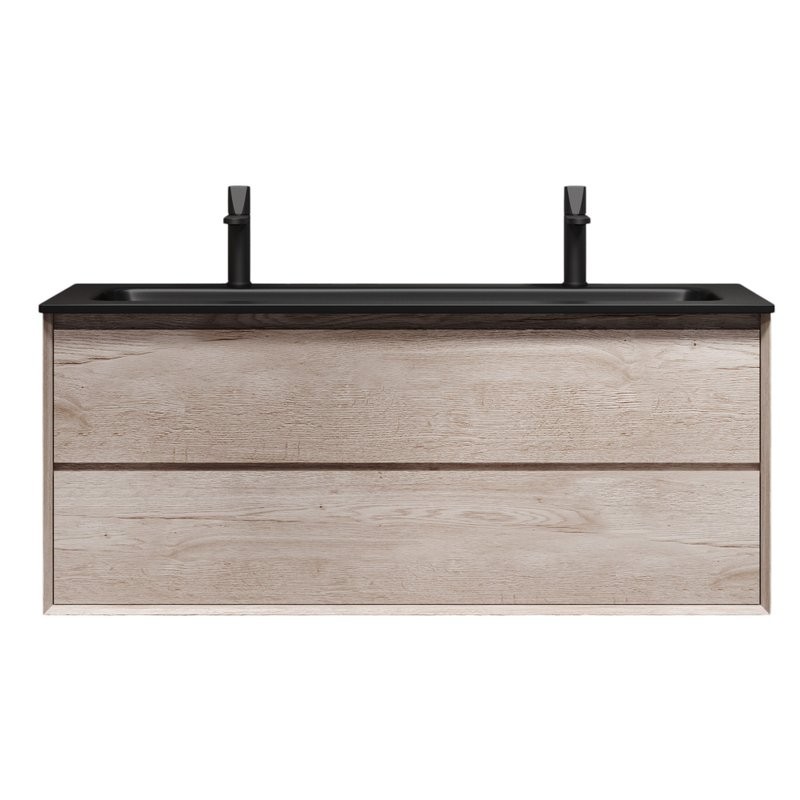 Тумба с раковиной Sancos Marmi 2.0 120 черная раковина, на двоих, дуб галифакс натуральный