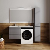 Мебель для ванной комнаты Style Line Даллас Леон 120 L Люкс Plus подвесная, серая матовая, для стиральной машины