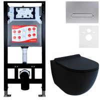 Комплект Унитаз подвесной Esbano Garcia ESUPGARCBM матовый черный + Инсталляция Fram + Кнопка ESINOVL17MC