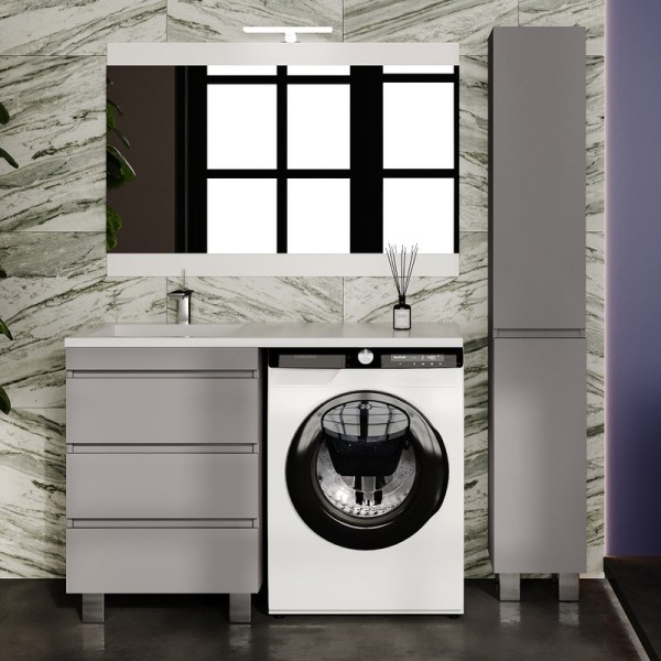 Мебель для ванной комнаты Style Line Даллас Леон 120 L Люкс Plus напольная, серая, для стиральной машины, 3 ящика