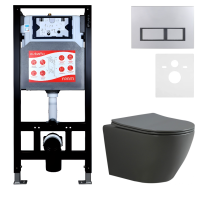 Комплект Унитаз подвесной Esbano Amapola ESUPAMAPGM матовый серый + Инсталляция Fram + Кнопка ESINPRK12MC