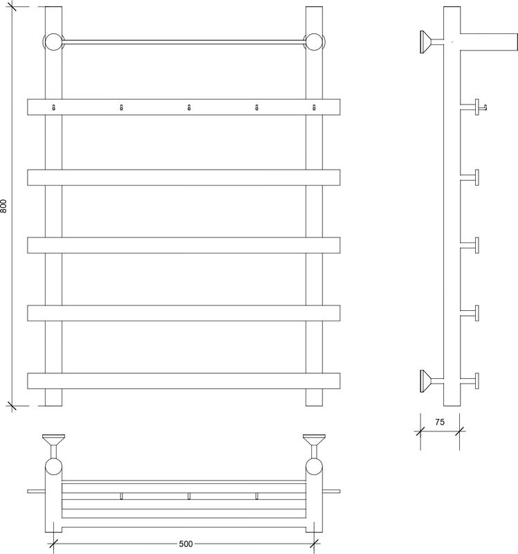 Полотенцесушитель водяной Secado Понтида 1 КСП 80x60 см, матовый черный, лесенка, с полкой
