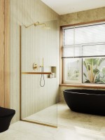 Душевая перегородка Maybahglass MGD-1418-3у 99 см, профиль золото, стекло прозрачное