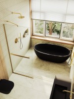 Душевая перегородка Maybahglass MGD-1418-3у 99 см, профиль золото, стекло прозрачное