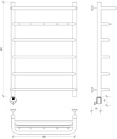 Полотенцесушитель электрический Secado Мерида 1 КСП 80x50 см, подключение слева, матовый черный, лесенка, с полкой