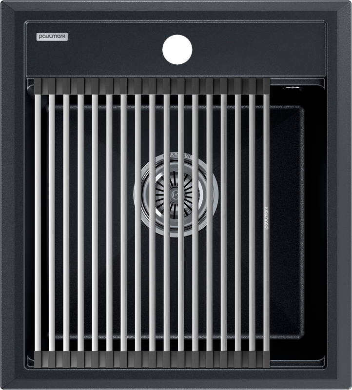 Мойка кухонная Paulmark Stepia + Step PM114651-BLM+R375-BS черный металлик