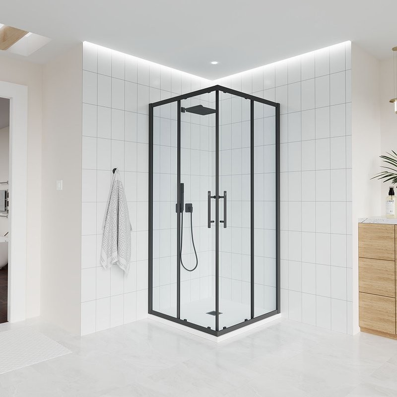 Душевой уголок Veconi Evo 300 B 110х80 см, профиль матовый черный, стекло прозрачное