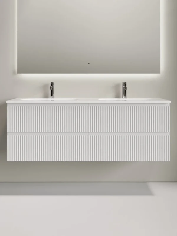 Тумба с раковиной Sancos Snob R 70 bianco, 2 шт, раковина Ceramicanova Grace с двумя чашами и отверстиями под смеситель CN7022