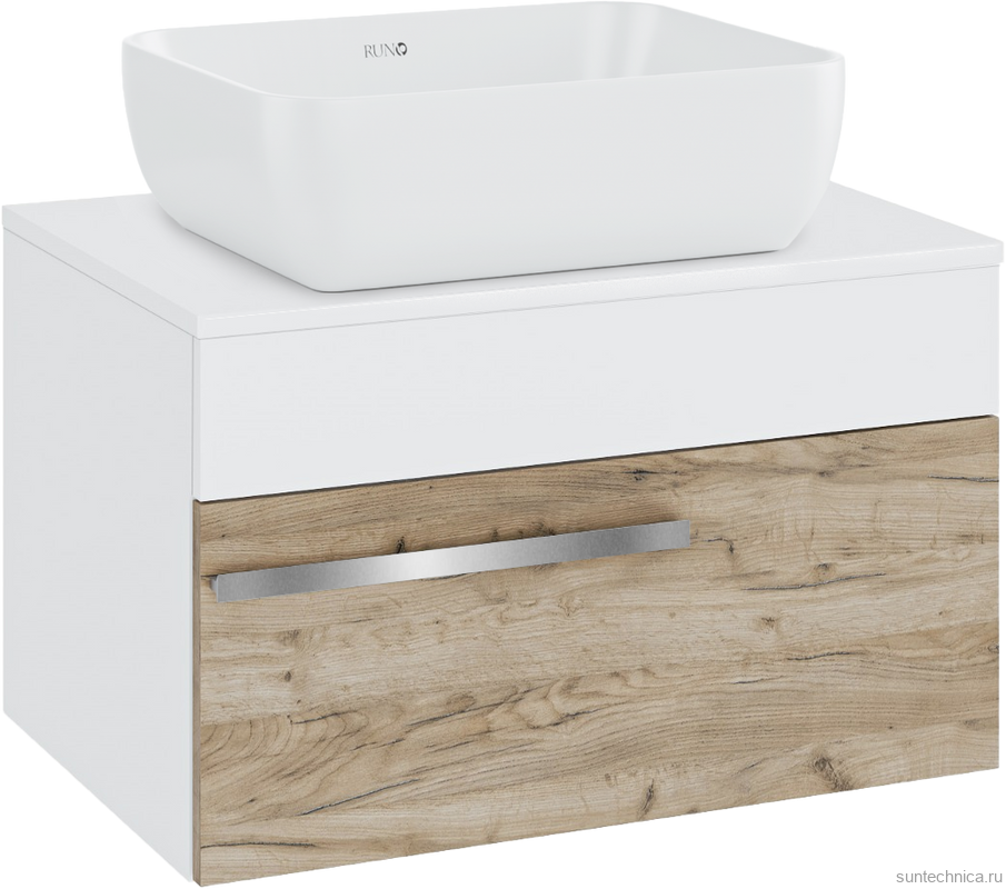 Тумба с раковиной Runo Вудлайн 65 подвесная, крафтовый дуб, раковина Cuatro 50