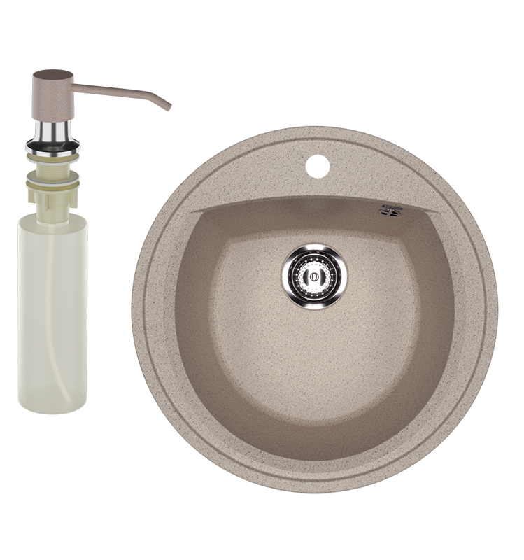 Мойка кухонная Ulgran U-603 302 песочная + дозатор U-01 песочный