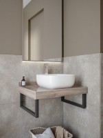 Столешница с раковиной Teymi Helmi 70 дуб кашмир, раковина Solli 41,  с черными кронштейнами