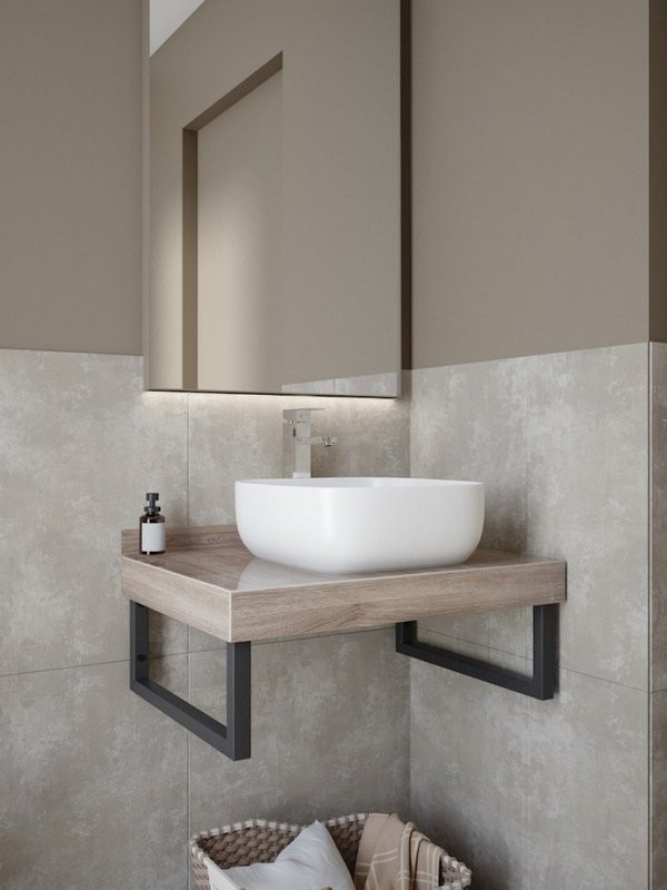 Столешница с раковиной Teymi Helmi 70 дуб кашмир, раковина Solli 41,  с черными кронштейнами