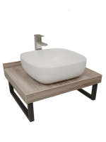 Столешница с раковиной Teymi Helmi 70 дуб кашмир, раковина Solli 41,  с черными кронштейнами