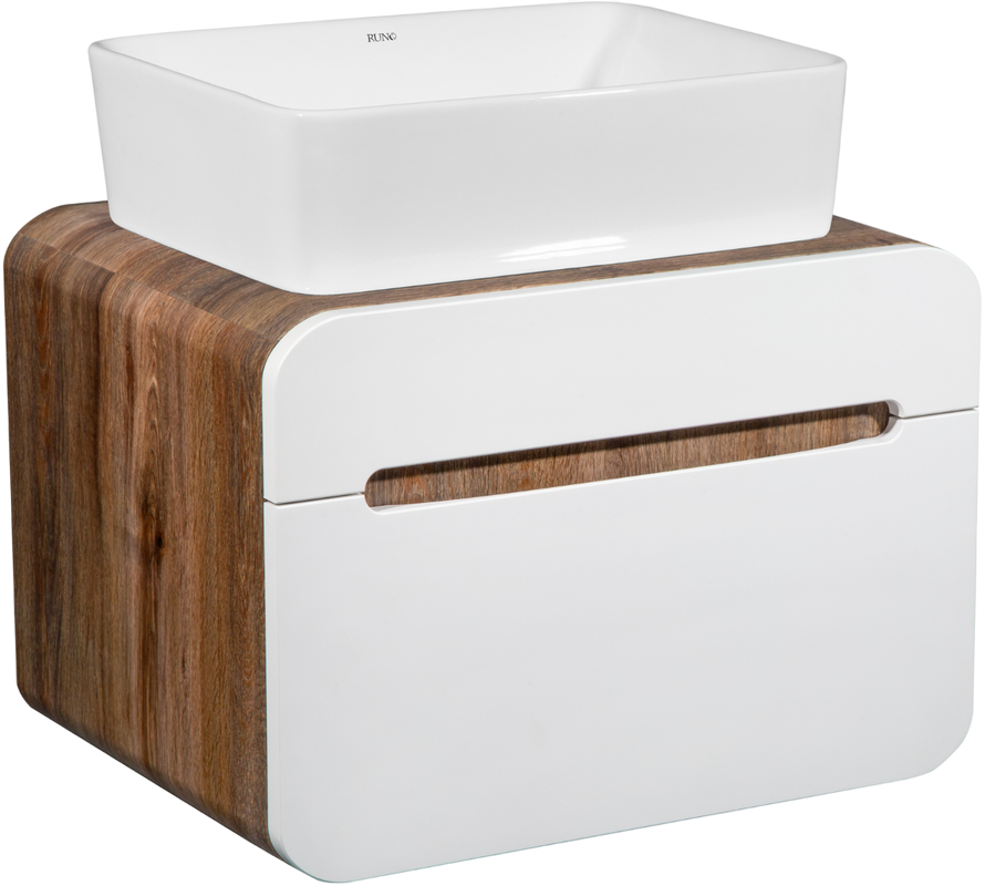 Тумба с раковиной Runo Ницца 60 темное дерево, белая, раковина Tre 50