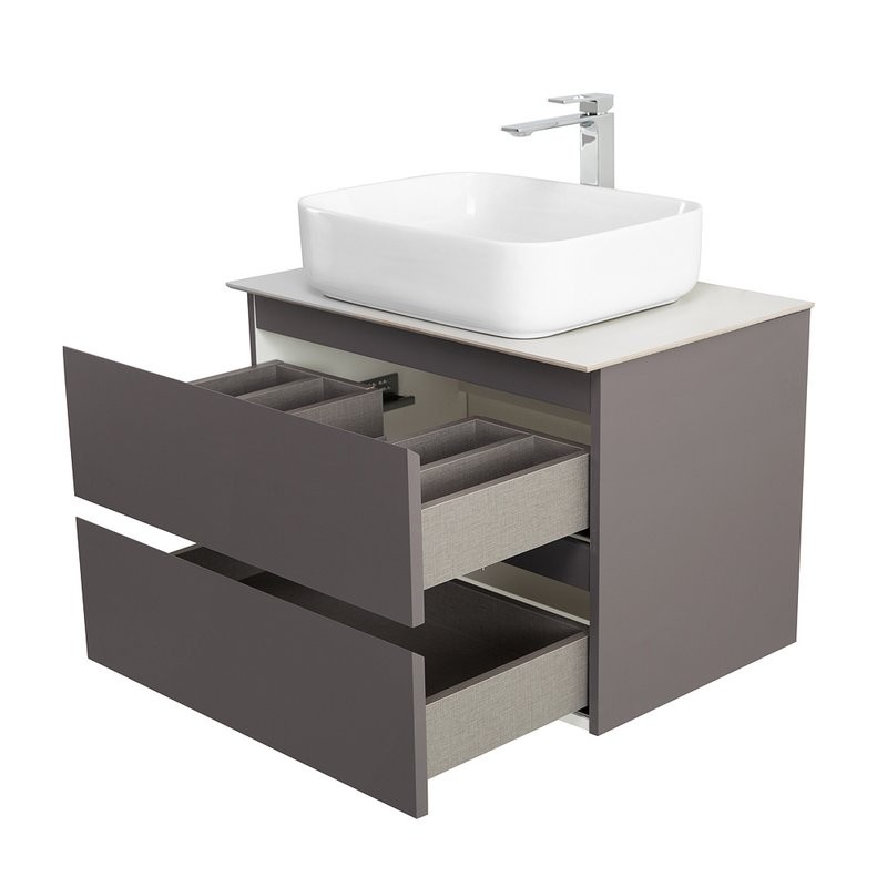 Тумба под раковину со столешницей BelBagno Kraft 70 подвесная, матовая темно-серая, столешница kep-70-bo