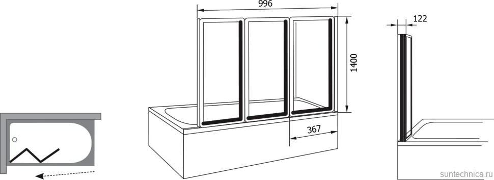 Шторка на ванну Ravak VS3 100 Transparent, профиль белый