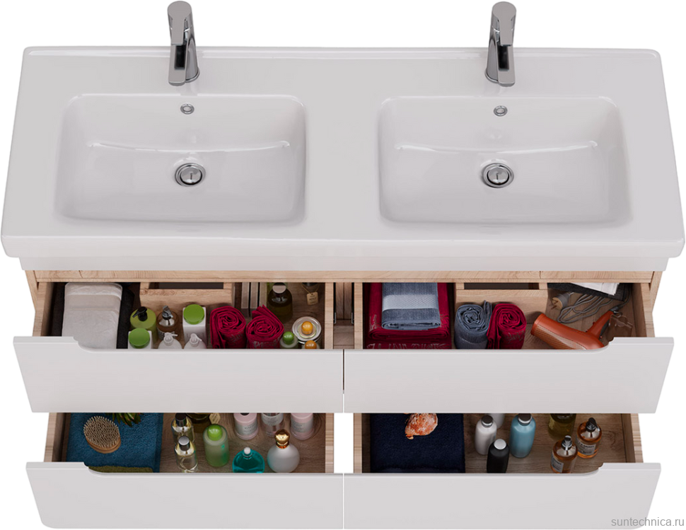 Тумба под раковину Lemark Olivia 125 дуб кантри, белая глянцевая