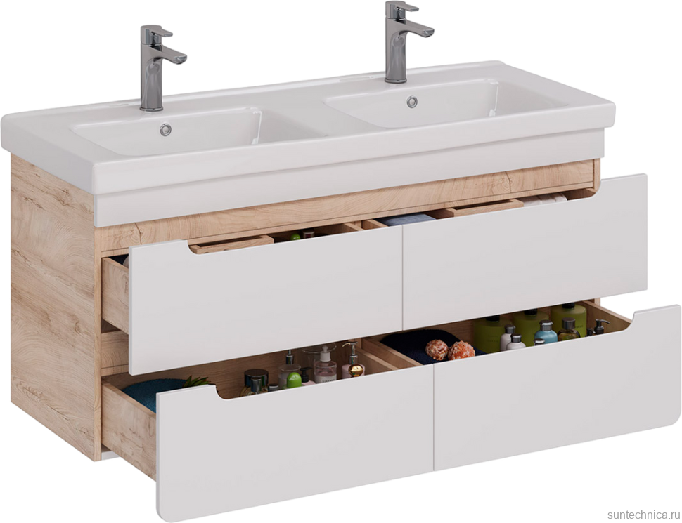 Тумба под раковину Lemark Olivia 125 дуб кантри, белая глянцевая