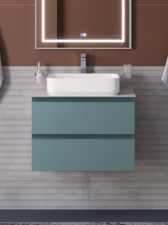 Тумба с раковиной BelBagno Kraft 60 подвесная, матовая голубая, столешница kep-60-bo, раковина BB1304