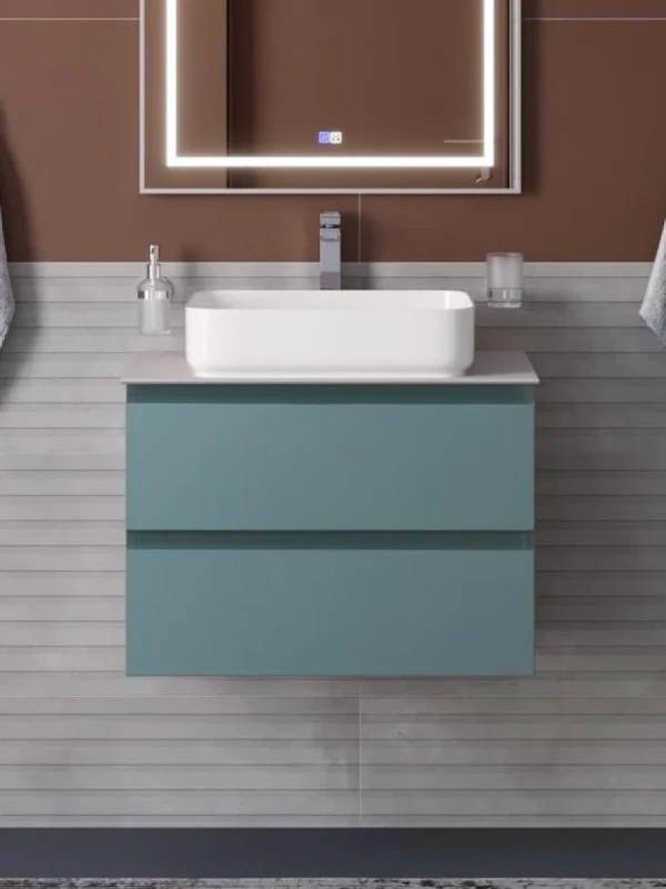 Тумба с раковиной BelBagno Kraft 60 подвесная, матовая голубая, столешница kep-60-bo, раковина BB1304