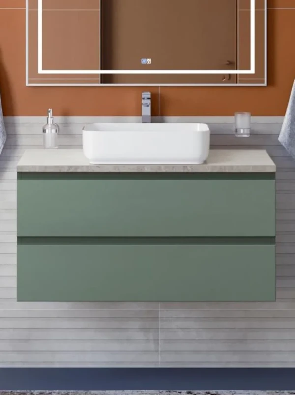 Тумба с раковиной BelBagno Kraft 100 подвесная, матовая еловая, столешница kep-100-mgl, раковина BB1304