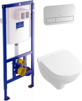 Комплект Унитаз подвесной Villeroy & Boch O.Novo O.novo 5688HR01 alpin, безободковый + Кнопка Viconnect 9224 9069 матовый хром + Инсталляция 9224 6100
