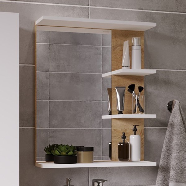 Зеркало Grossman Поло 57, дуб сонома светлый, белый глянцевый