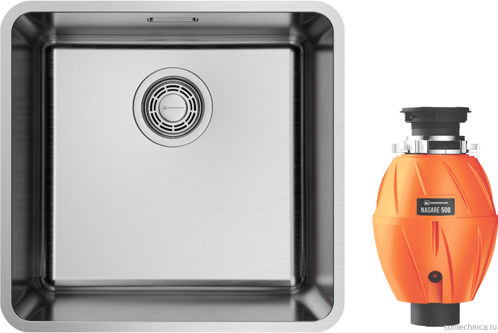 Комплект Мойка Omoikiri Omi 43-U/I Ultra-IN нержавеющая сталь + Измельчитель Nagare 500