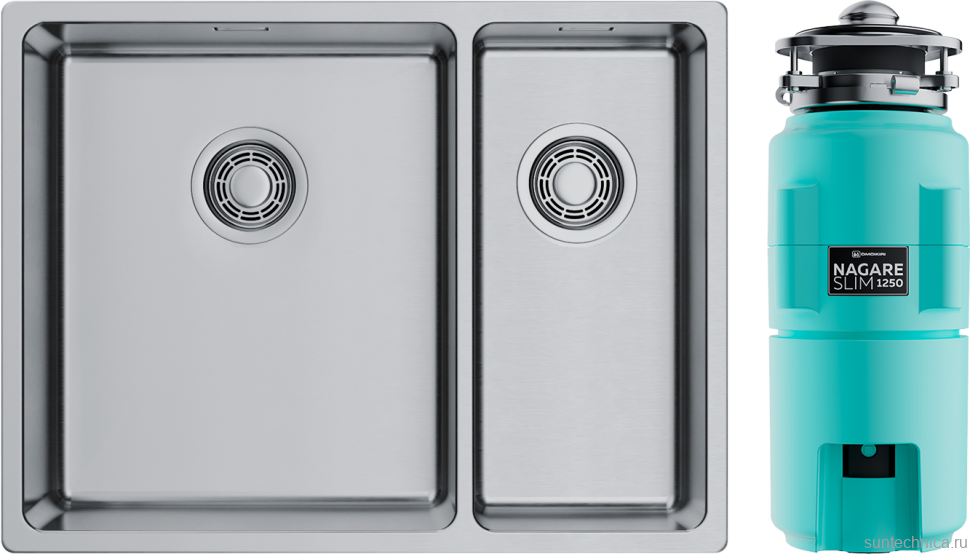 Комплект Мойка Omoikiri TADZAVA 58-2-U/I-IN-L ULTRA 15 нержавеющая сталь, L + Измельчитель Nagare slim 1250-AZ azur blue