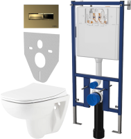 Комплект Унитаз подвесной Seramiksan Petite + Крышка AG50006 с микролифтом + Инсталляция DIWO + Кнопка 7325 золотая