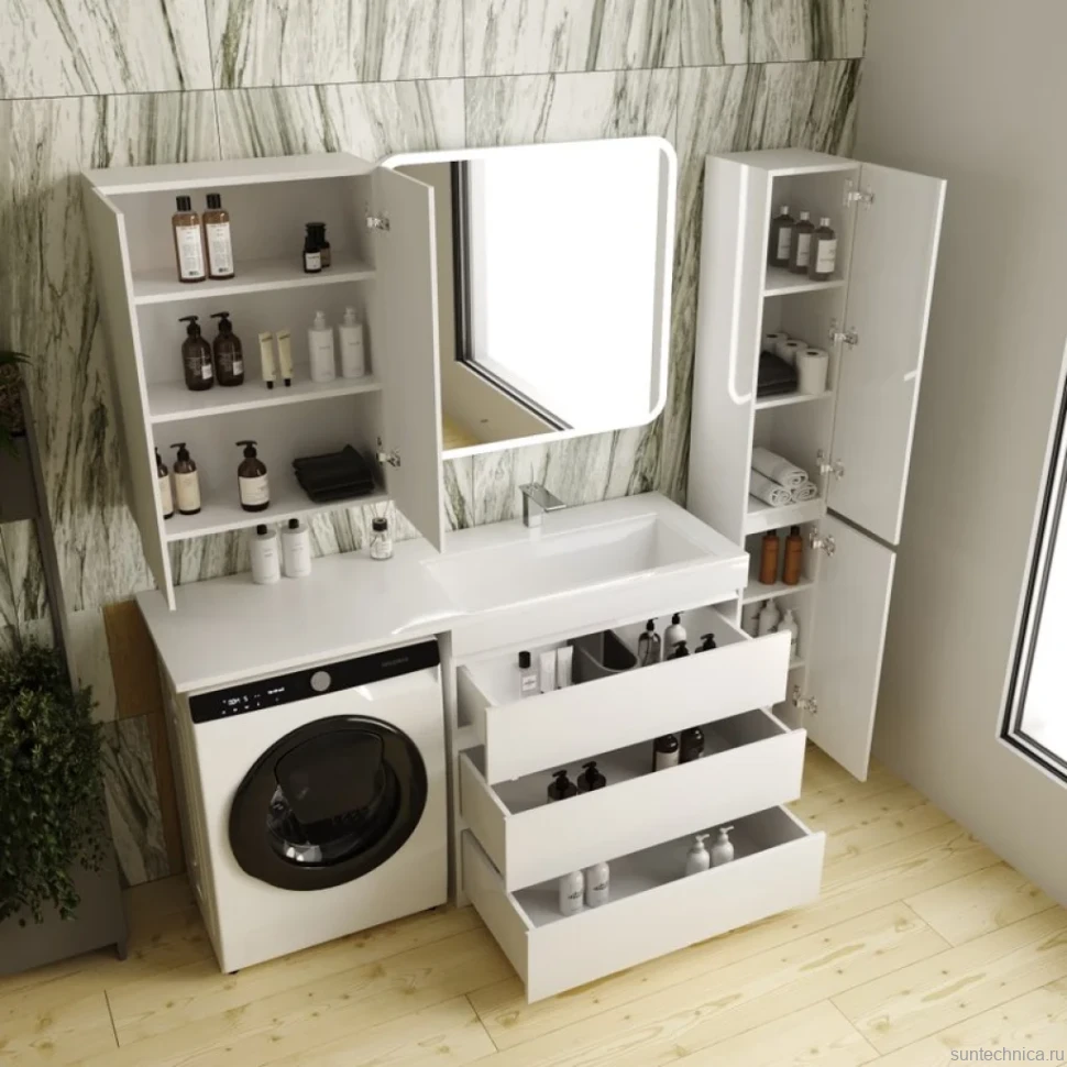 Тумба с раковиной Style Line Даллас 150 Люкс Plus, белая, 3 ящика R