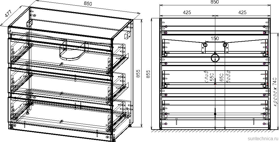 Тумба с раковиной Style Line Даллас 150 Люкс Plus, белая, 3 ящика R