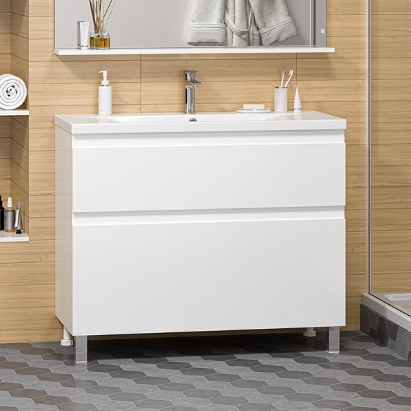 Тумба с раковиной Misty Лаки 100 напольная, белая