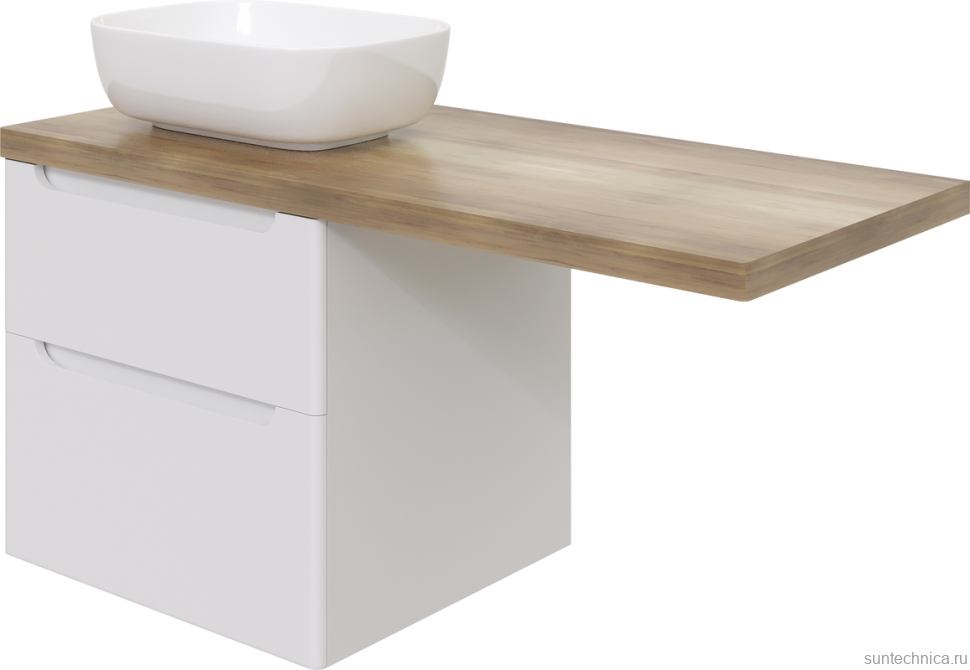 Тумба с раковиной STWORKI Берген 60 белая со светлой столешницей 122, Moduo 50 Square, R