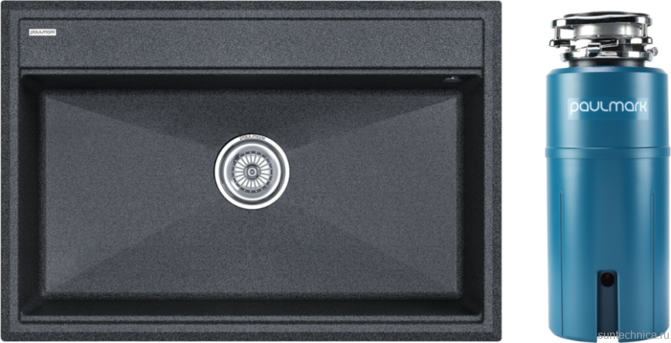 Комплект Мойка Paulmark Stepia 80 PM117551-DG графит + Измельчитель Intenso